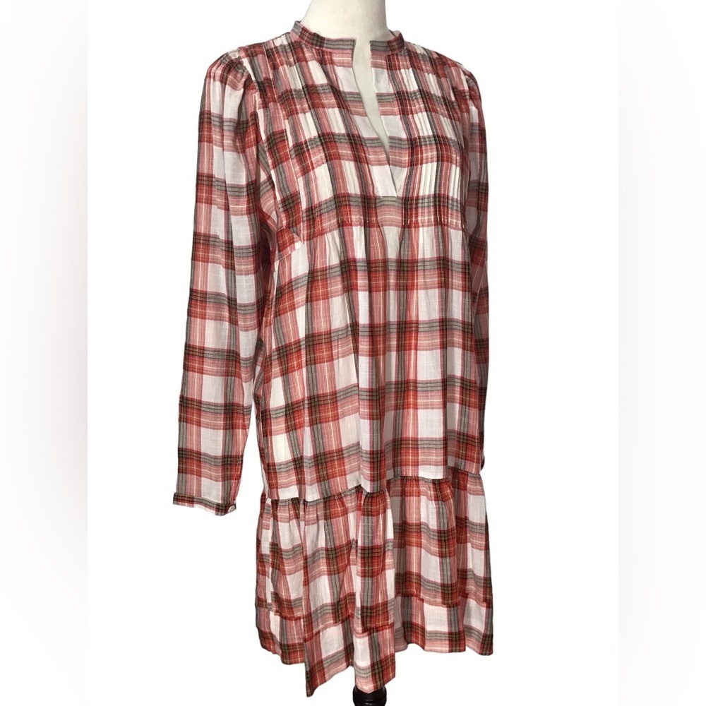 Sundays Jacques Long Sleeve Plaid Dress Pintuck Boho Dress NEW - Picture 9 of 15